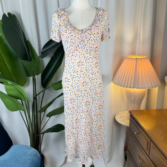Vintage Y2K 100% Silk Polka Dot Midi Bias-Cut Princess Seam Dress size 10 - Picture 10 of 10